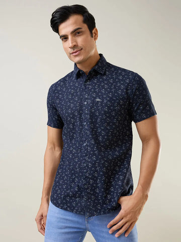 Navy Blue Printed Shirt Tim Paris