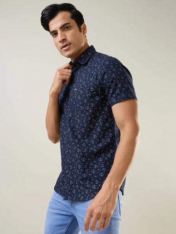 Navy Blue Printed Shirt Tim Paris