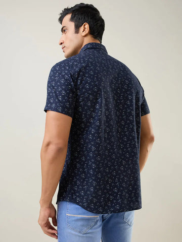 Navy Blue Printed Shirt Tim Paris