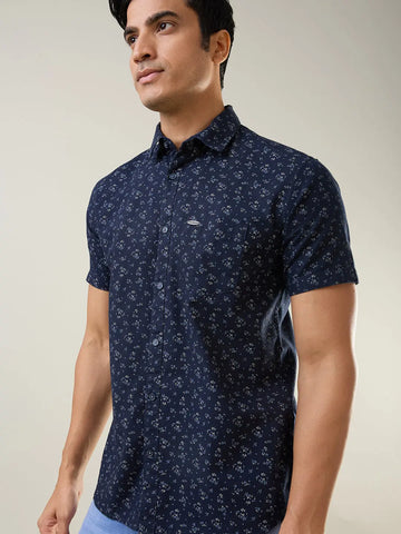 Navy Blue Printed Shirt Tim Paris