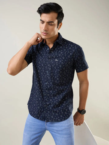 Navy Blue Printed Shirt Tim Paris