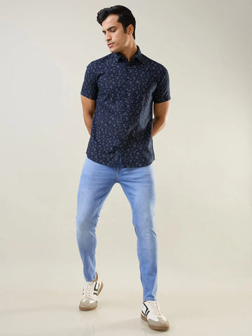 Navy Blue Printed Shirt Tim Paris