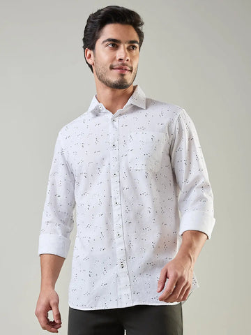 White Printed Regular Fit Shirt TIM PARIS
