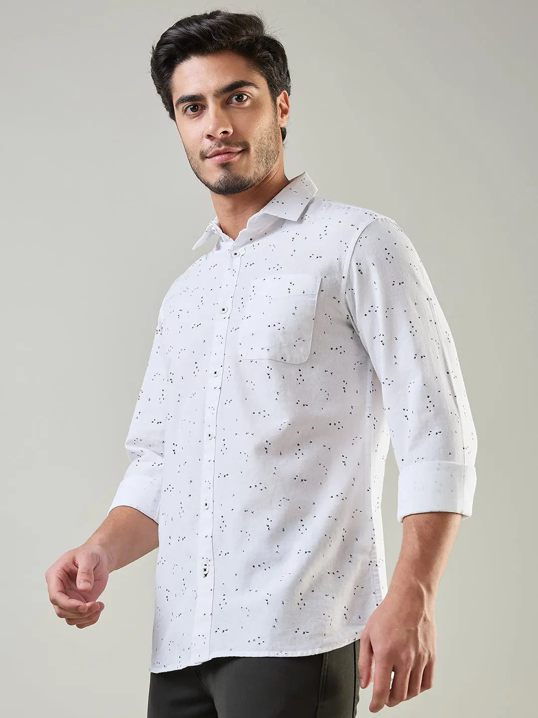 White Printed Regular Fit Shirt TIM PARIS