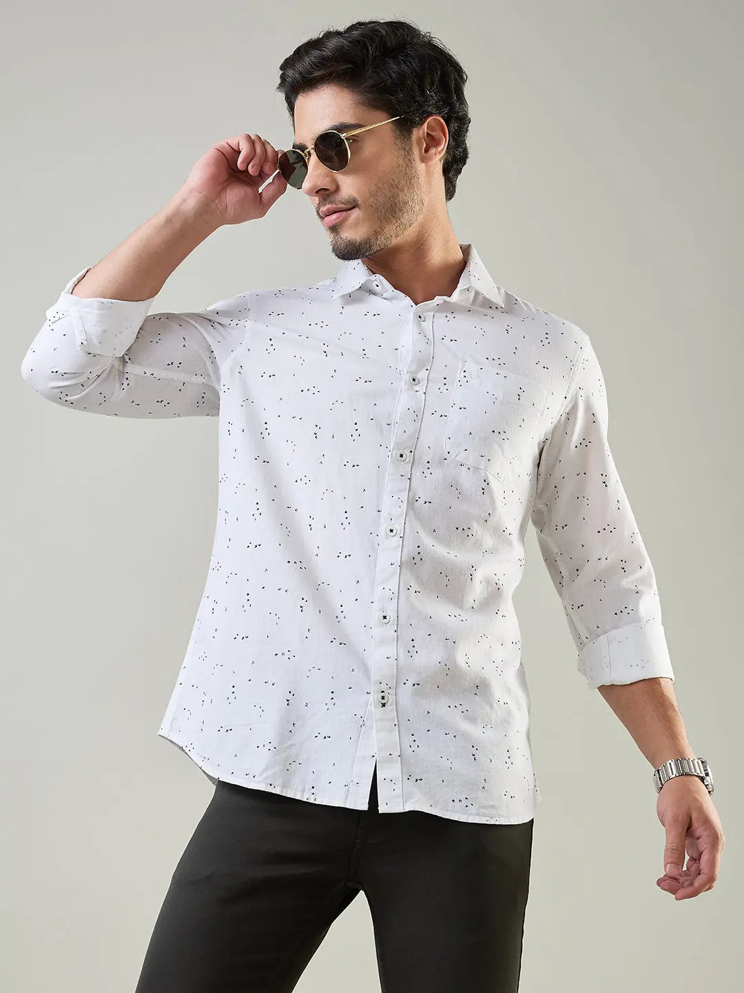 White Printed Regular Fit Shirt TIM PARIS