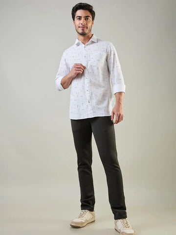 White Printed Regular Fit Shirt TIM PARIS