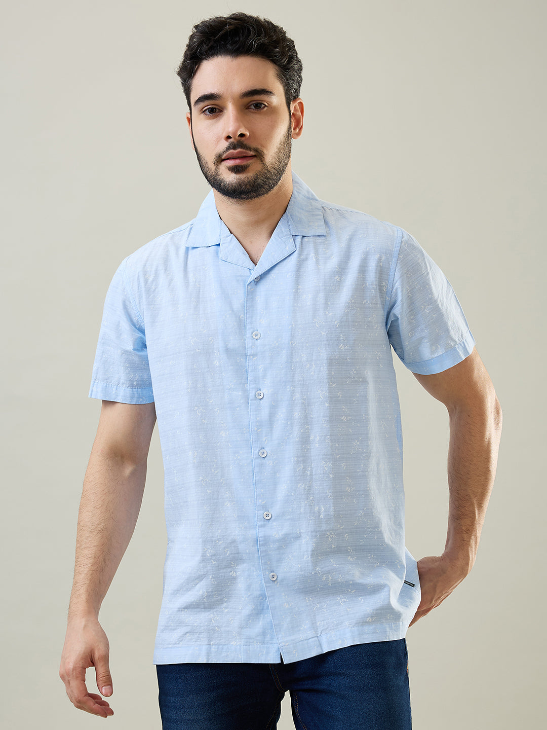 Blue Printed Relaxed Fit Shirt