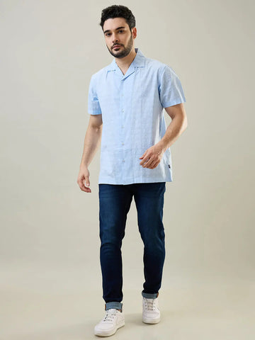 Blue Printed Relaxed Fit Shirt Tim Paris