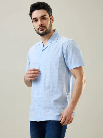 Blue Printed Relaxed Fit Shirt Tim Paris