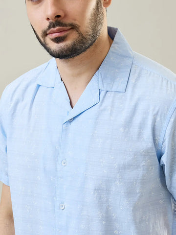 Blue Printed Relaxed Fit Shirt Tim Paris