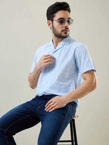 Blue Printed Relaxed Fit Shirt Tim Paris