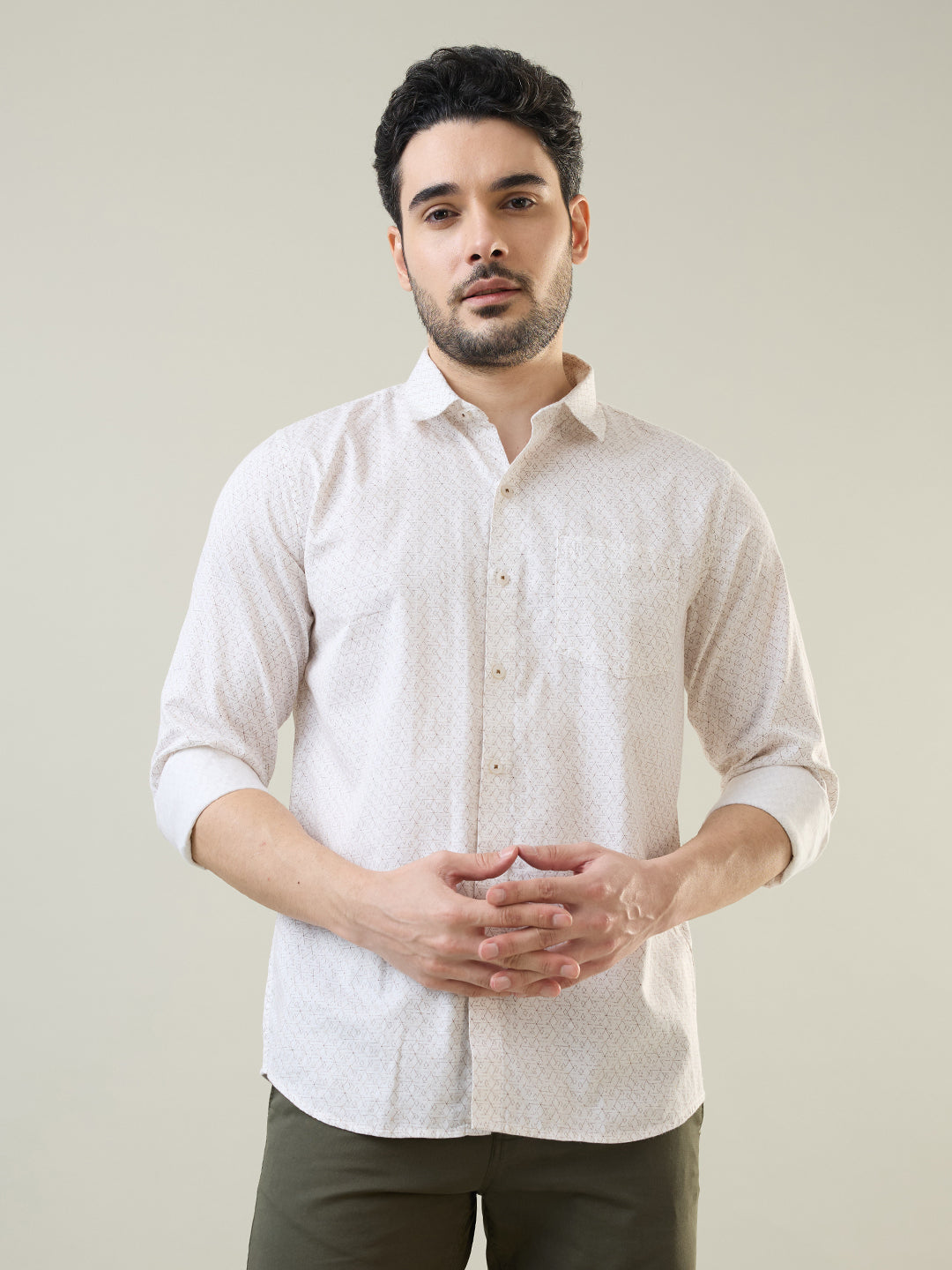 Brown Printed Regular Fit Shirt