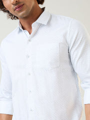 Teal Printed Regular Fit Shirt