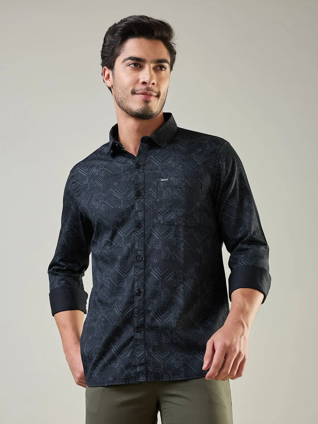 Black Printed Regular Fit Shirt TIM PARIS
