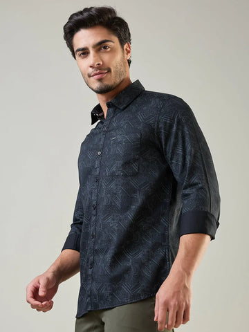 Black Printed Regular Fit Shirt TIM PARIS