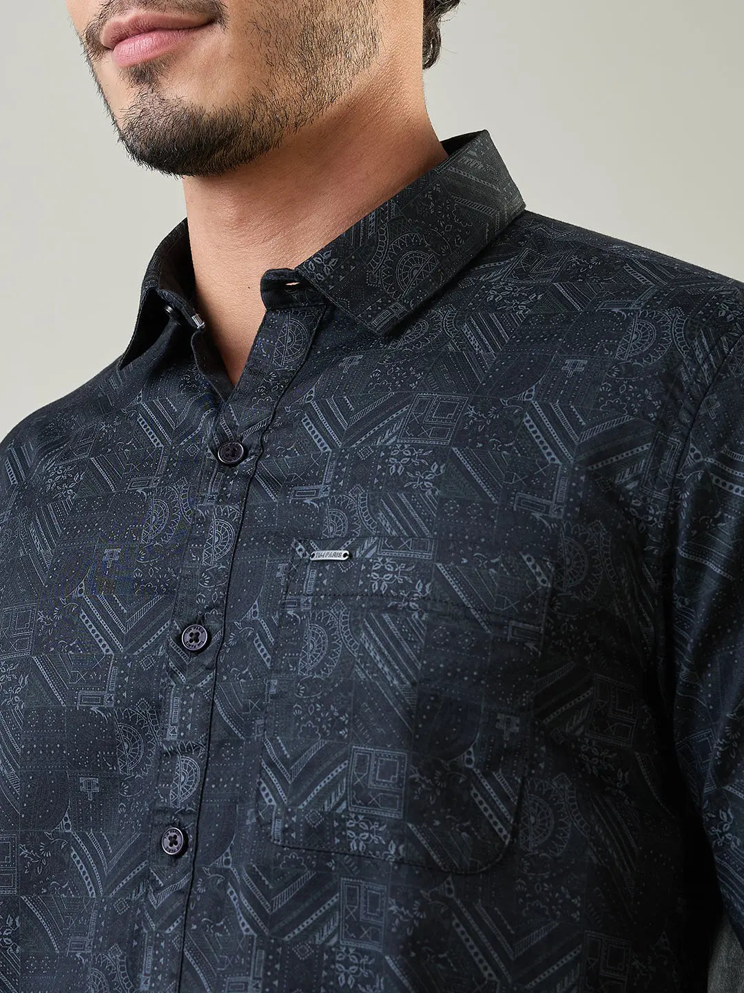Black Printed Regular Fit Shirt TIM PARIS