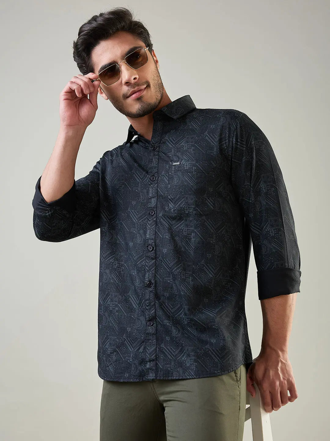 Black Printed Regular Fit Shirt TIM PARIS