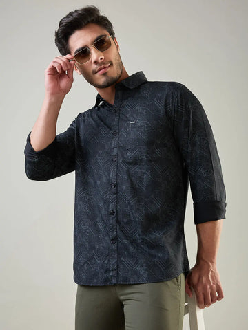 Black Printed Regular Fit Shirt TIM PARIS