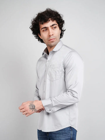 Light Grey Solid Regular Fit Shirt TIM PARIS