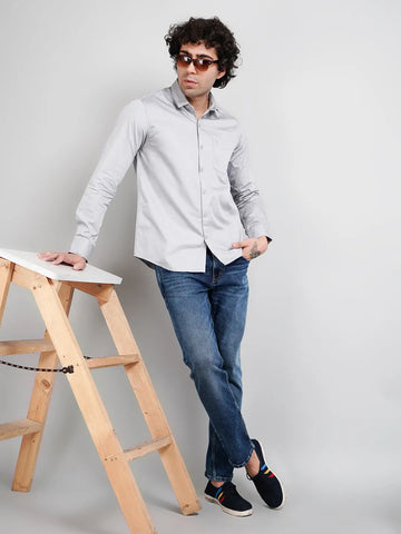 Light Grey Solid Regular Fit Shirt TIM PARIS
