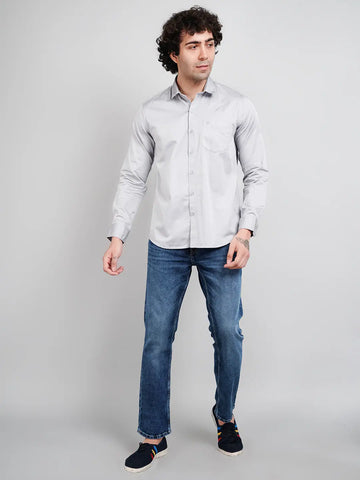 Light Grey Solid Regular Fit Shirt TIM PARIS