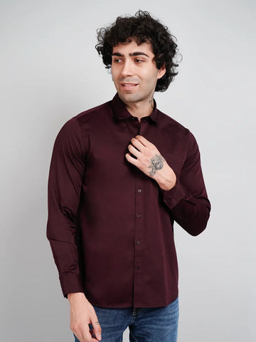 Maroon Solid Regular Fit Shirt Tim Paris