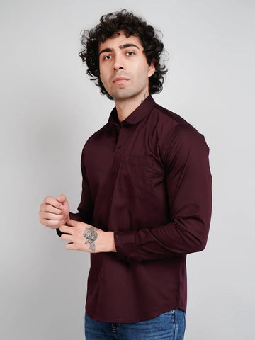 Maroon Solid Regular Fit Shirt Tim Paris