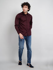 Maroon Solid Regular Fit Shirt