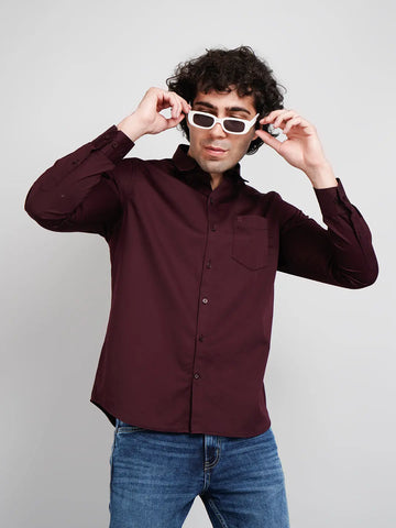 Maroon Solid Regular Fit Shirt Tim Paris