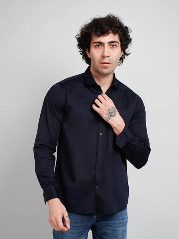 Navy Blue Solid Regular Fit Shirt TIM PARIS