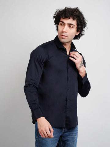 Navy Blue Solid Regular Fit Shirt TIM PARIS