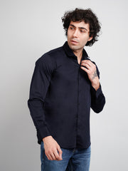 Navy Blue Solid Regular Fit Shirt