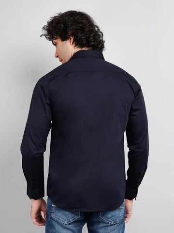 Navy Blue Solid Regular Fit Shirt TIM PARIS