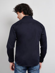 Navy Blue Solid Regular Fit Shirt