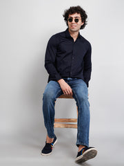 Navy Blue Solid Regular Fit Shirt