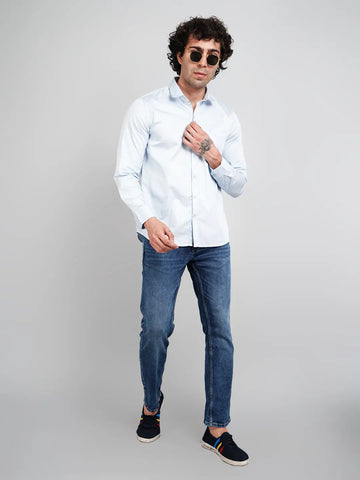 Sky Blue Solid Shirt for Men Tim Paris