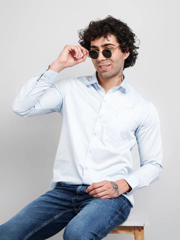 Sky Blue Solid Shirt for Men Tim Paris
