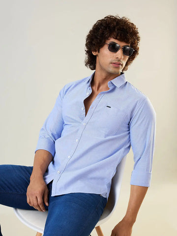 Royal Blue Solid Regular Fit Shirt TIM PARIS