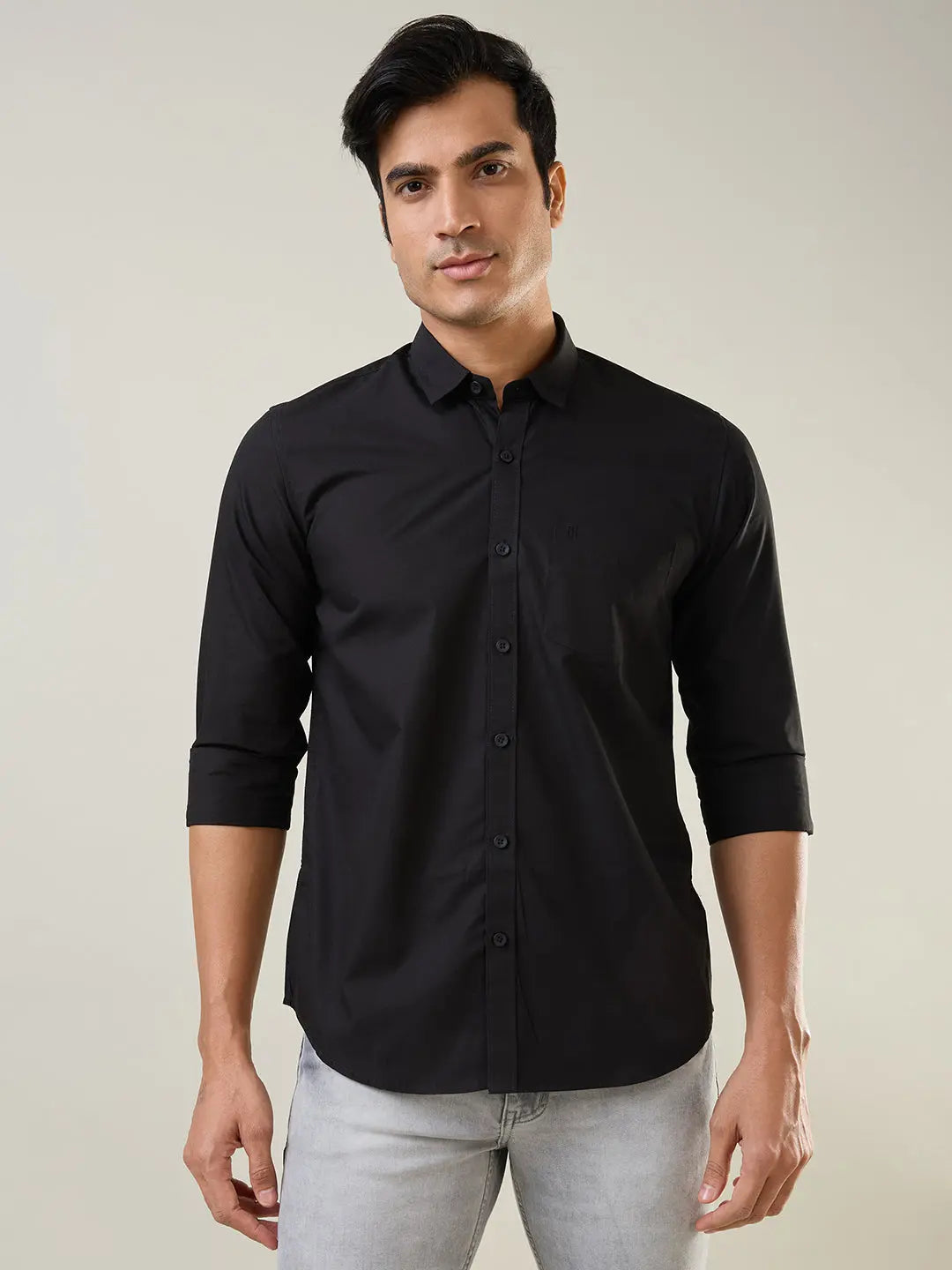 Black Solid Regular Fit Shirt TIM PARIS