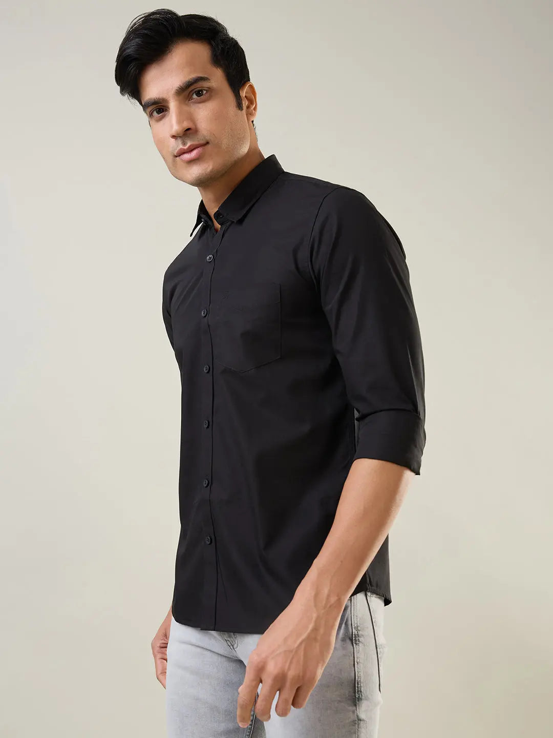 Black Solid Regular Fit Shirt TIM PARIS