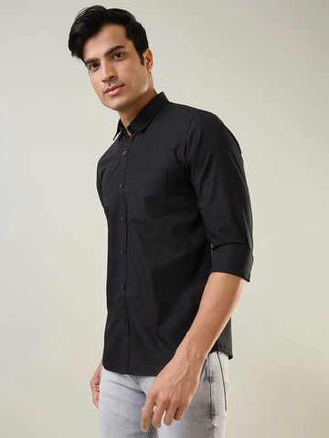 Black Solid Regular Fit Shirt TIM PARIS