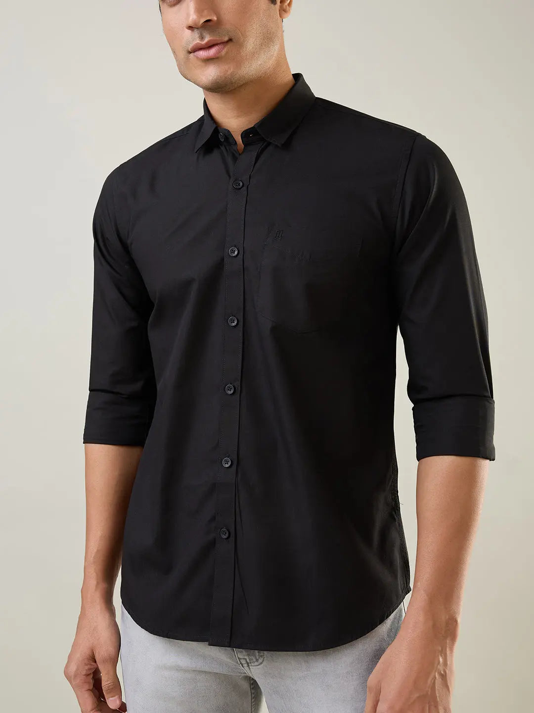 Black Solid Regular Fit Shirt TIM PARIS