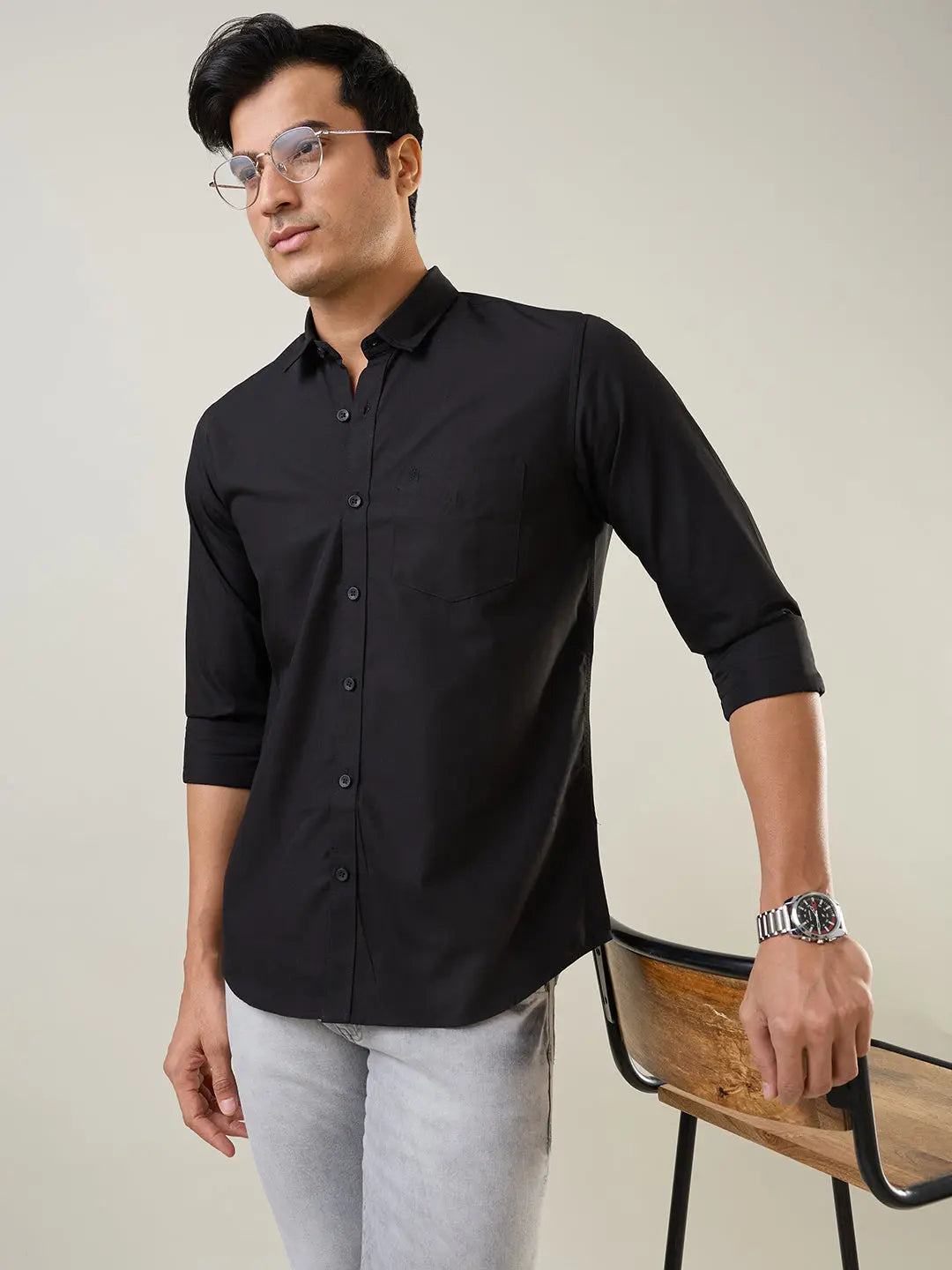 Black Solid Regular Fit Shirt TIM PARIS