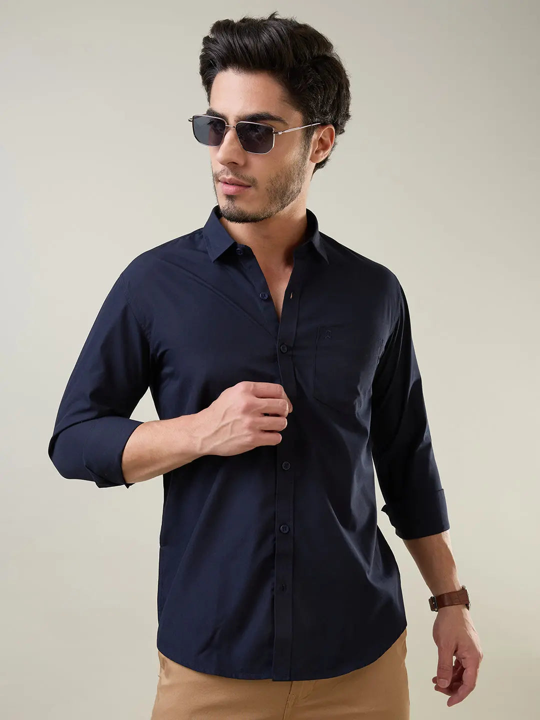 Navy Solid Regular Fit Shirt TIM PARIS