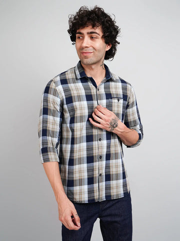 Beige checks shirts for men Tim Paris