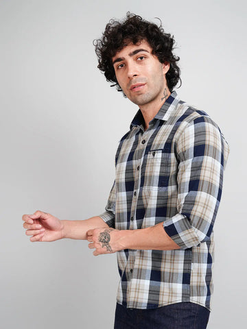 Beige checks shirts for men Tim Paris