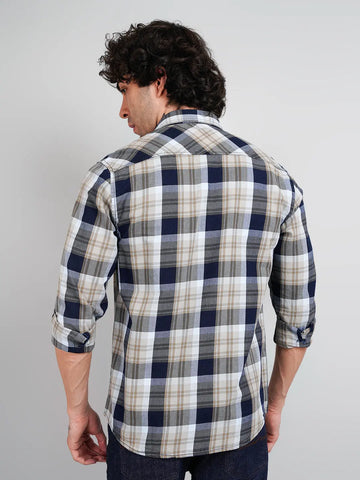 Beige checks shirts for men Tim Paris