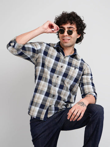 Beige checks shirts for men Tim Paris