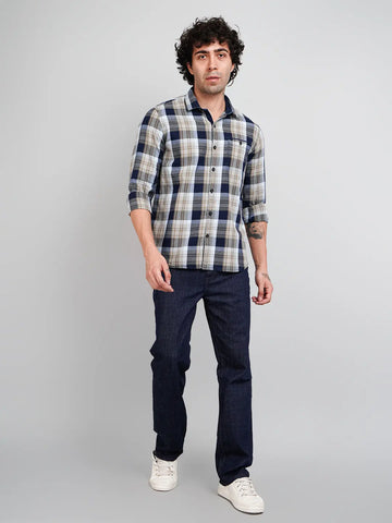 Beige checks shirts for men Tim Paris