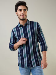 Green Striped Regular Fit Shirt